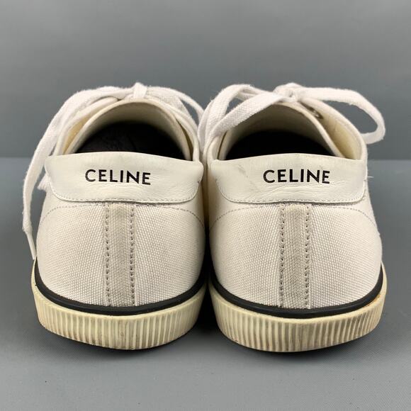 CELINE Size 8 White Black Canvas Sneakers - Picture 3 of 9